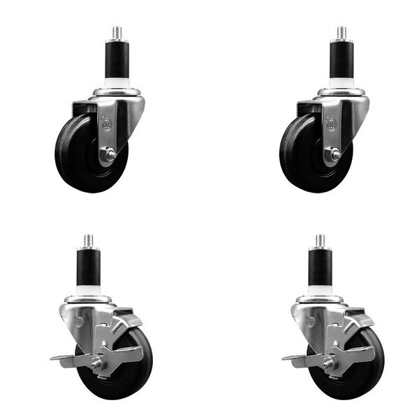 3.5'' Phenolic Wheel Swivel 1-3/8'' Expand Stem Caster Set 2 Brakes, 4PK